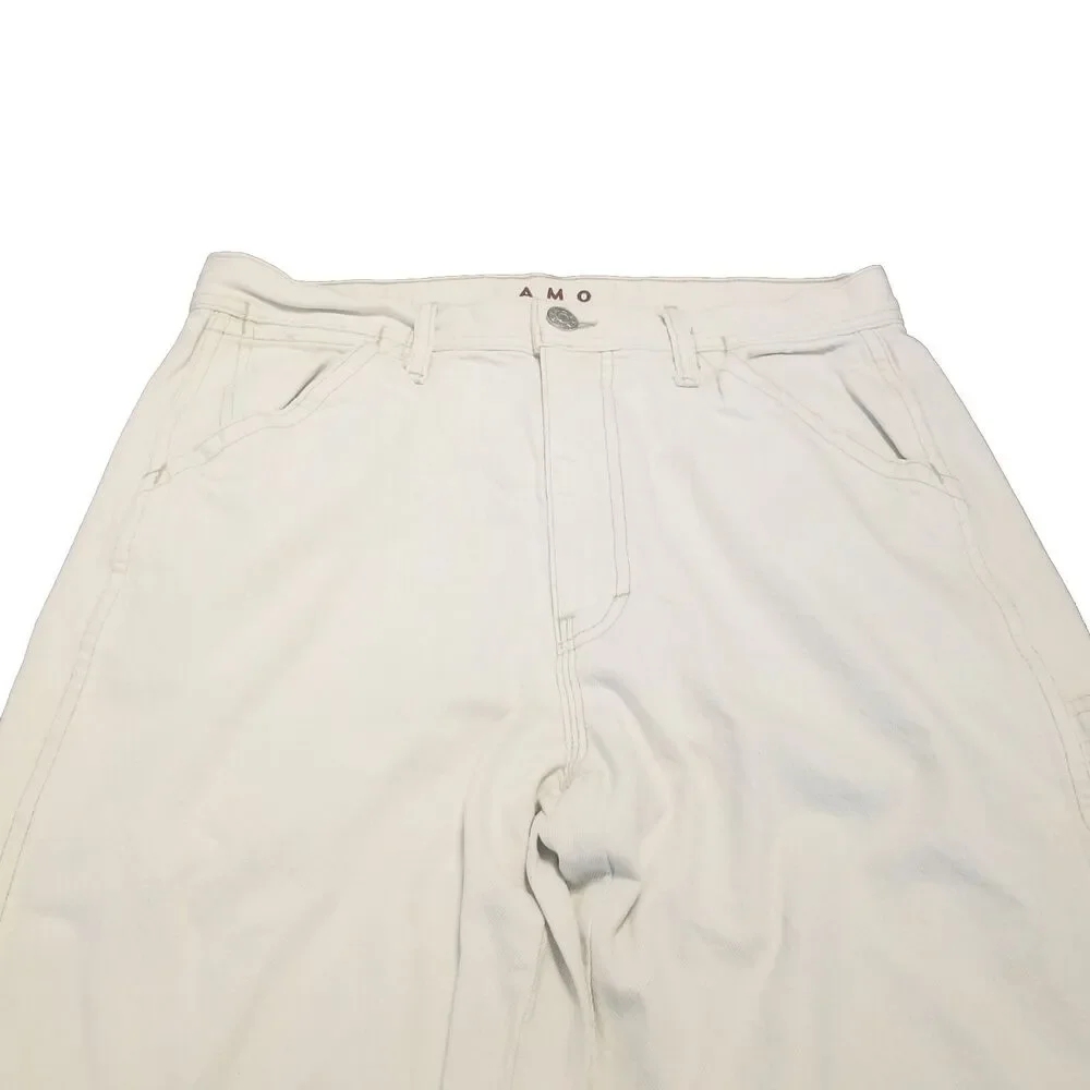 AMO Painterly Pant Women's Size 30 Ivory Carpenter Raw Hem Made In USA (31x26)